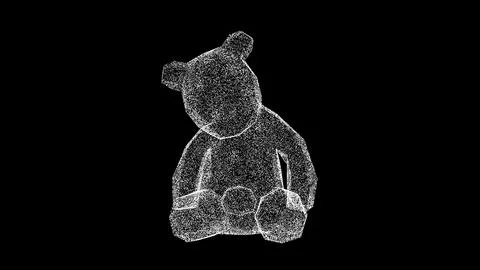 3D Broken toy bear rotates on black background. Halloween concept. Scary ch.. Stock Illustration