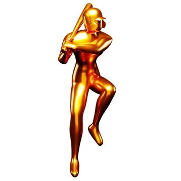 3d Bronze Baseball Player Clip Art Holding Up With a Baseball Bat While Lif.. Illustrazione stock