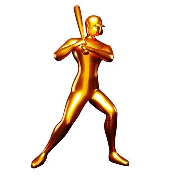 3d Bronze Baseball Player Clip Art Holding a Baseball Bat. Viewed From The .. Stock-Illustration