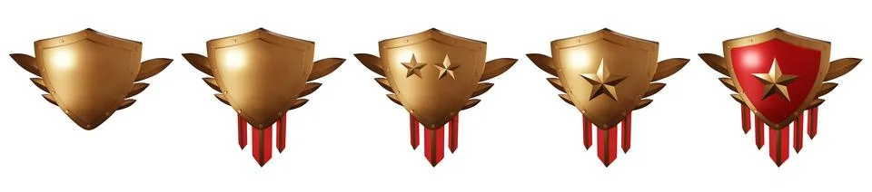 3D bronze shield set, royal award kit, realistic metal render trophy Stock Illustration