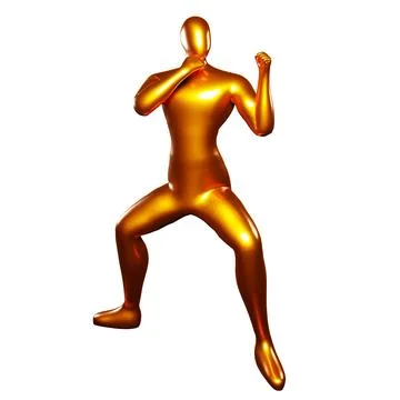 3d bronze stickman doing karate stance moves Stock Illustration