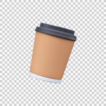 3D Brown Paper Coffee Cup with Lid Stock Illustration