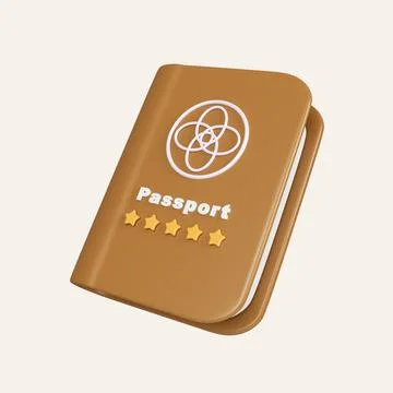 3D Brown passport icon. Identification Document. icon isolated on white Stock Illustration