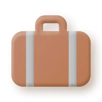 3D brown suitcase icon isolated on white background. Traveling sign. Cute Stock Illustration