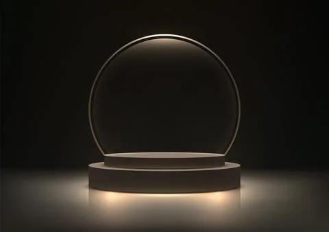 3D Brown Two Tiered Circular Podium with Glowing Transparent Frame for Luxu.. Stock Illustration