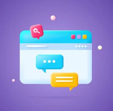 3d Browser with Speech Bubble Set Cartoon Style. Vector Stock Illustration