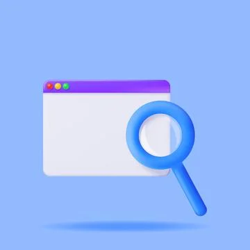 3D Browser Window and Magnifying Glass Stock Illustration