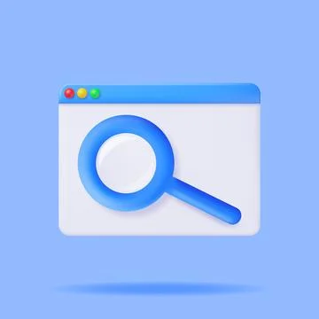 3D Browser Window and Magnifying Glass Stock Illustration