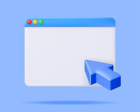 3D Browser Window with Mouse Cursor Stock-Illustration