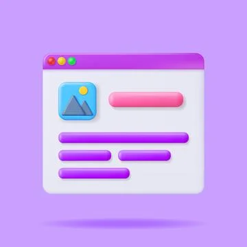 3D Browser Window with Web Page Illustrazione stock