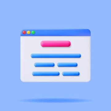 3D Browser Window with Web Page Illustrazione stock