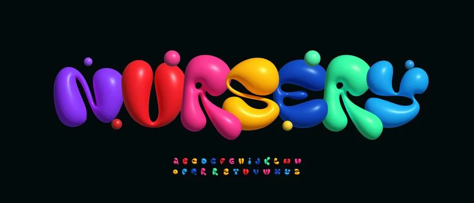 3D Bubble Font Colorful Balloon Logo Alphabet Kid Fun Letter Set Liquid Stock Illustration