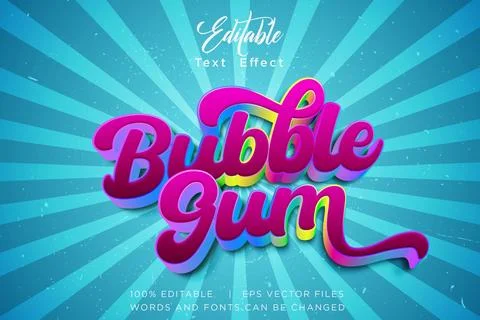 3D Bubble Gum Editable Text Effect Sweet Colorful Typography Vector EPS Ilustración de archivo