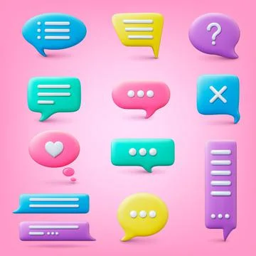 3d bubble speech. Talk message bubbles, thinking elements colorful design Stock Illustration