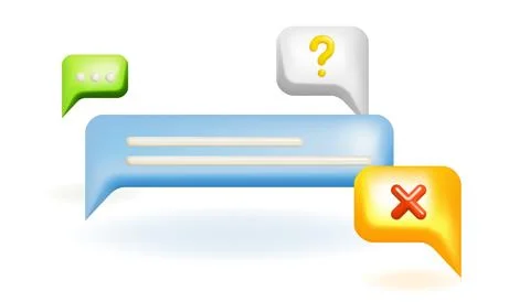 3d bubble speeches with cross and question mark, ellipsis. Illustrazione stock