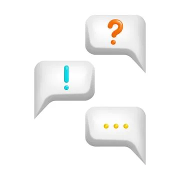 3d bubble speeches with ellipsis, question and exclamation mark. Stock Illustration