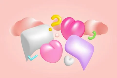 3d bubble speeches with hearts, clouds vector illustration design. Illustrazione stock