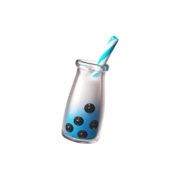 3D bubble tea in a glass bottle with a straw and tapioca balls. Stock Illustration