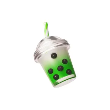 3D Bubble tea in a plastic glass with a lid, straw and tapioca balls. Stock Illustration