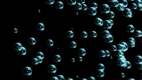 3d bubbles constantly floating from left to right on black background. Abstra Stock Illustration