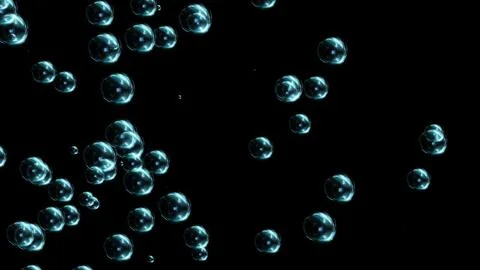 3d bubbles constantly floating from right to left on black background. Abstra Stock Illustration