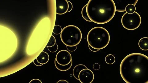3d bubbles move in stream. Design. Large soap bubbles move in stream on black Stock Illustration