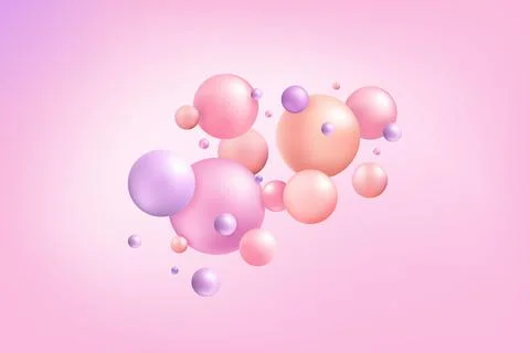 3D bubbles. Pastel pink balls. Purple dreamy wallpaper. Glass soft backdrop Stock Illustration