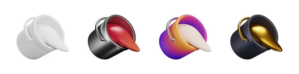 3D bucket creative pouring paint graphics and icons pack 스톡 일러스트