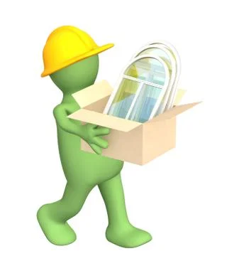 3d builder bearing a box with windows Stock Illustration