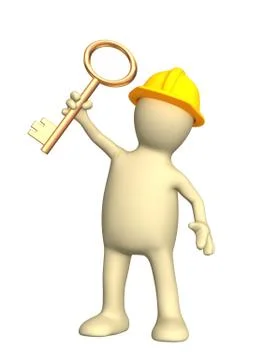 3d builder, holding in hand a gold key Stock Illustration