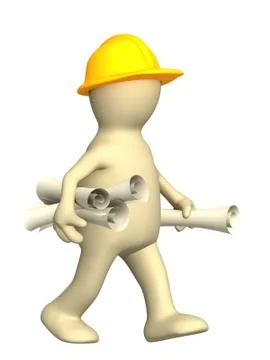 3d  builder with rolls of documents Stock Illustration