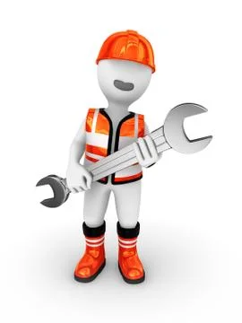 3d builder with wrench in hands. 3d render. Stock Illustration
