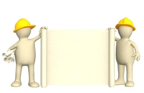 3d builders with roll of document Stock Illustration