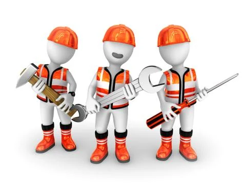 3d builders with tools in hands. Stock Illustration
