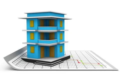 3d building and plan . Ilustración de archivo