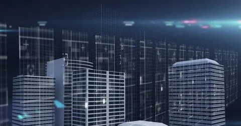 3D building models against blue background Ilustración de archivo