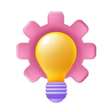 3D bulb icon, idea gear lightbulb, vector creative leadership abstract sign Illustrazione stock