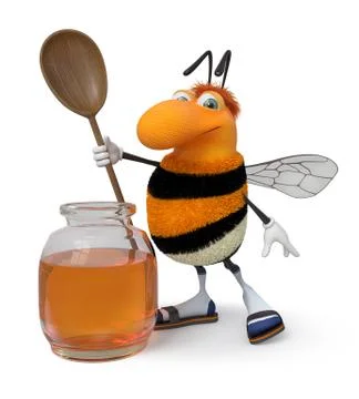 3d bumblebee with a honey can Stock Illustration