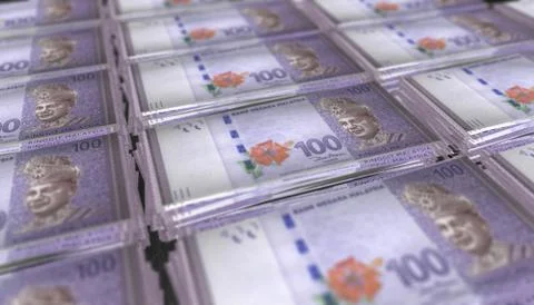 3D Bunch of 100 Malaysia Ringgit Money Banknote Stock-Illustration