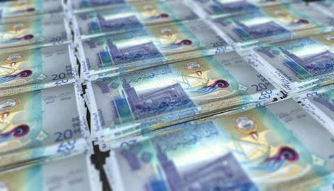 3D Bunch of 20 Kuwait Dinars Money Banknote Stock Illustration