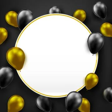 3D Bunches and groups of black and golden shiny and gross balloons Stock Illustration