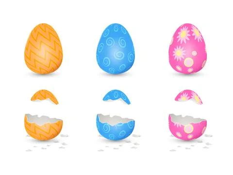 3d bunny rabbit easter egg. Happy yellow april render patterned elements, animal Stockillustratie