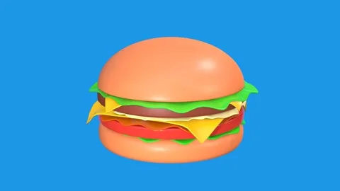 3D Burger Layers Falling and Rotating on Blue Background Stock Footage 306947800