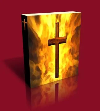 3d burning cross book / box (red) Stock Illustration