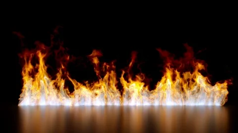 3d burning ground, flaring fire flame, isolated on black background Stock Footage 99346080