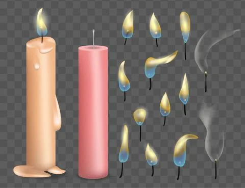 3D Burning Realistic Candle Set. Light Candle Set. Vector Stock Illustration