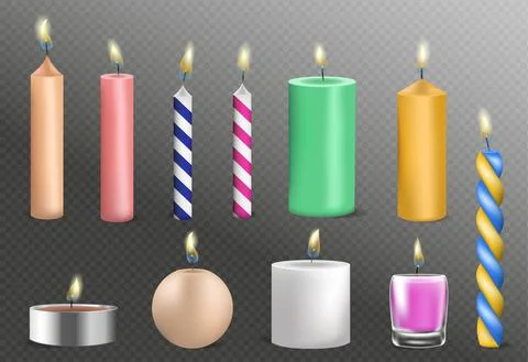 3D Burning Realistic Candle Set. Light Candle Set Stock Illustration