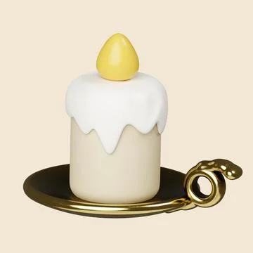 3d burning white candle icon. Traditional element of decor for Halloween. icon Stock Illustration