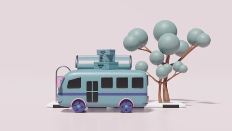 3d bus stop with boy, luggage, passenger accommodation, tree isolated on pi.. Stock Footage 269645299