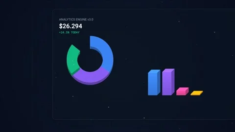 3D Business Analytics Dashboard With Growing Charts And Falling Gold Coins Stock Footage 341176150